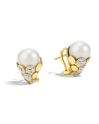 John Hardy John Hardy Dot 18K Yellow Gold Diamond Pavé Earrings with Cultured Freshwater Pearls