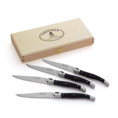 Laguiole Jean Dubost 4-Piece Steak Knife Set, Black