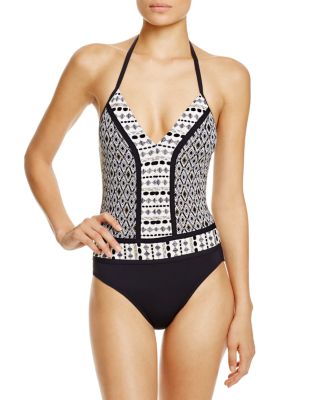 Bleu Rod Beattie All in the Mix Printed Halter One Piece Swimsuit