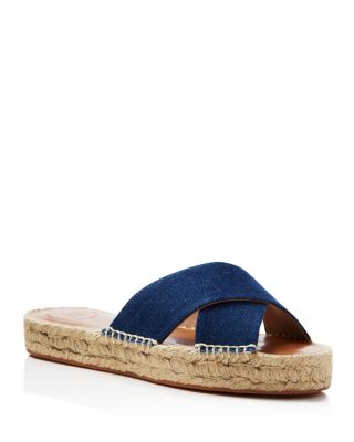 FRENCH CONNECTION Denim Crisscross Espadrille Platform Slide Sandals