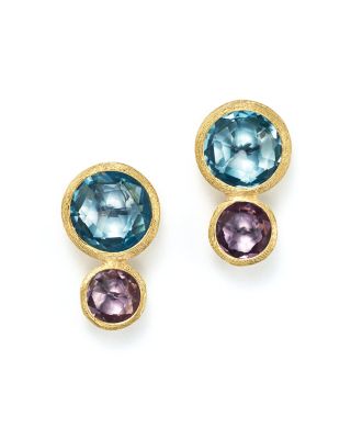 Marco Bicego 18K Yellow Gold Jaipur Two Stone Earrings with Blue Topaz and Amethyst