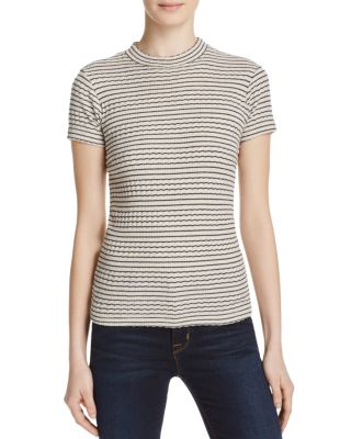 MOTHER The Mock Neck Striped Blouse