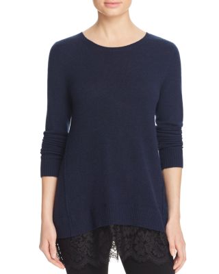 C by Bloomingdale's Lace-Trim Cashmere Sweater