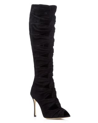 Sergio Rossi Divine Cutout Peep Toe High Heel Boots