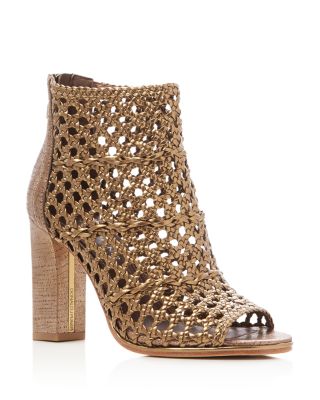 Donald J Pliner Kasper Metallic Woven Peep Toe Booties