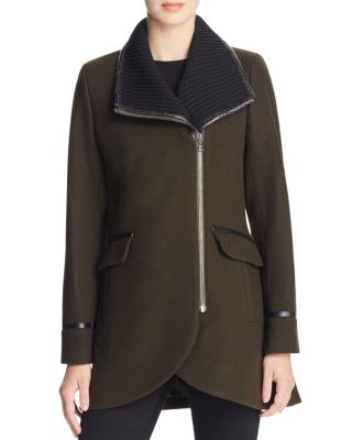 Trina Turk Mackenzie Rib-Knit Collar Long Moto Jacket