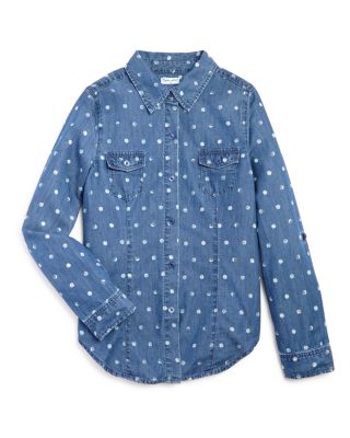 Splendid Girls' Polka Dot Denim Button Down Shirt - Sizes 7-14