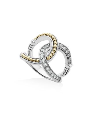 LAGOS 18K Gold and Sterling Silver Enso Interlocking Ring with Diamonds