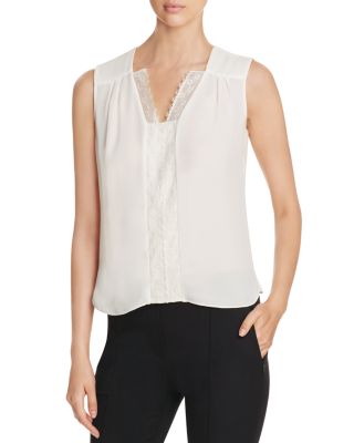 Elie Tahari Sheyda Lace Trim Silk Top