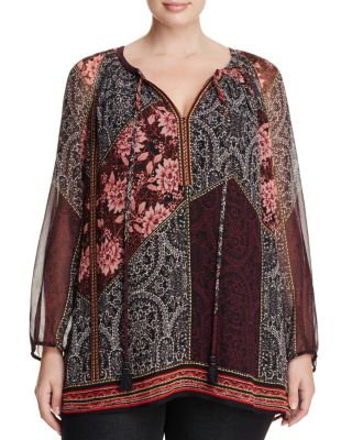 Daniel Rainn Plus Long Sleeve Paisley Print Top