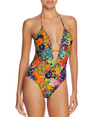 MILLY Acapulco Floral Print Halter One Piece Swimsuit