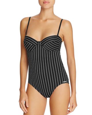 VINCE CAMUTO Pinstripe Bandeau One Piece Swimsuit