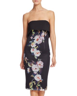 Bariano Floral Print Strapless Dress