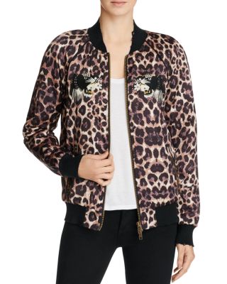 PAM & GELA Embellished Leopard Silk Bomber Jacket