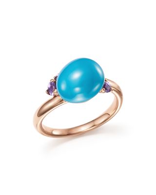 Pomellato Capri Ring with Turquoise Ceramic and Amethyst in 18K Rose Gold