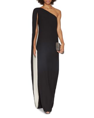 HALSTON HERITAGE One-Shoulder Cape Gown