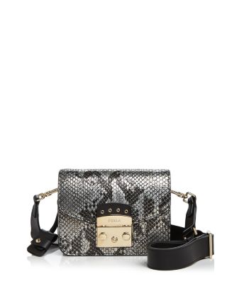 Furla Metropolis Mini Snake-Embossed Leather Crossbody 