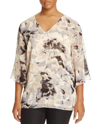 Calvin Klein Plus Floral Print Bell Sleeve Blouse