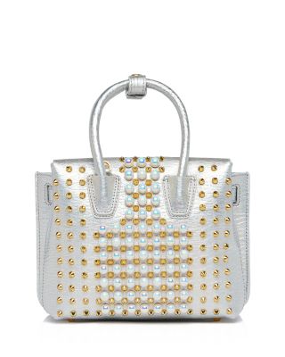 MCM Milla Faux-Pearl Stud Metallic Leather Satchel