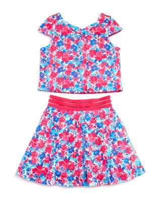 US Angels Girls' Cutout Back Floral Top & Skirt Set - Sizes 7-16