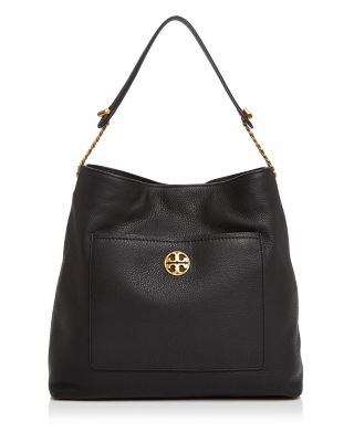 Tory Burch Chelsea Chain Leather Hobo Bag, Black In Black/gold