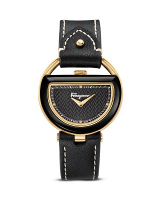 Salvatore Ferragamo Gold-Plated Black Dial Watch, 37mm