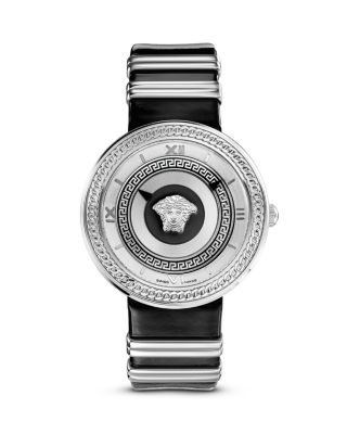 Versace V-Metal Icon Stainless Stain Watch with Black Leather Band, 40mm