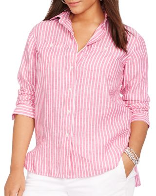 Lauren Ralph Lauren Plus Linen Stripe Shirt | Bloomingdale's