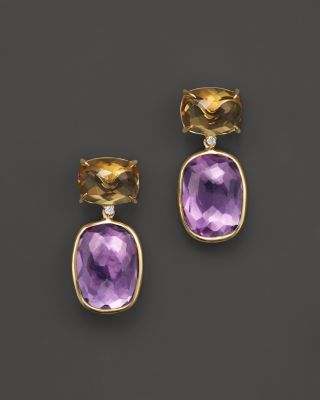 VIANNA BRASIL 18K Yellow Gold Earrings with Citrine, Amethyst and Diamond Accents