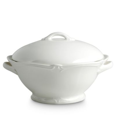 Gien France Rocaille White Covered Vegetable Bowl