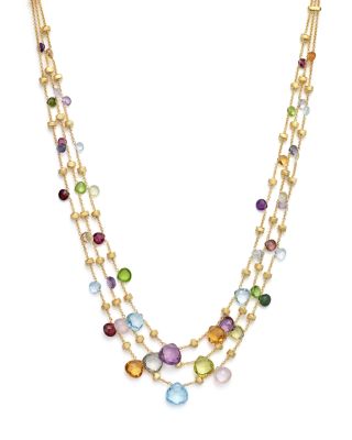 Marco Bicego Marco Bicego 18K Yellow Gold Paradise Three Strand Mixed Stone Necklace, 16.5