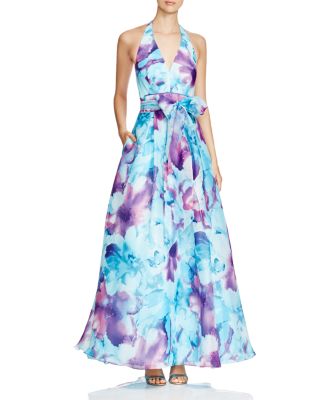 Carmen Marc Valvo Sleeveless Printed Gown