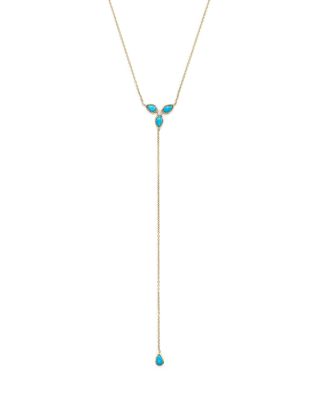 Zoë Chicco 14K Yellow Gold Turquoise Teardrop Lariat Necklace with Diamond, 20