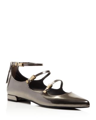 Stuart Weitzman Flippy Buckle Pointed Toe Mary Jane Flats