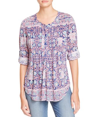 Daniel Rainn Printed Pintuck Blouse