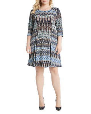 Karen Kane Plus Zig Zag Print A-Line Dress