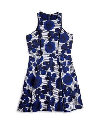 Miss Behave Girls' Jacquard Stripe Floral Print Dress - Sizes 8-16 