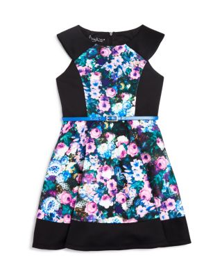 Pippa & Julie Girls' Floral & Solid Neoprene Dress - Sizes 7-14