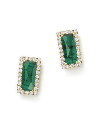 Meira T 14K Yellow Gold Emerald Rectangle Stud Earrings with Diamonds