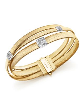 Marco Bicego 18K Yellow Gold Masai Three Strand Crossover Diamond Bracelet 