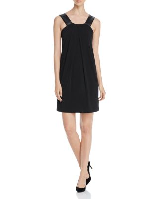 MICHAEL Michael Kors Faux Leather Strap Pleat Dress