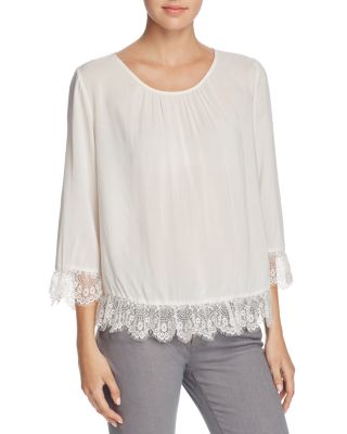 Velvet by Graham & Spencer Mixed Lace Challis Blouse