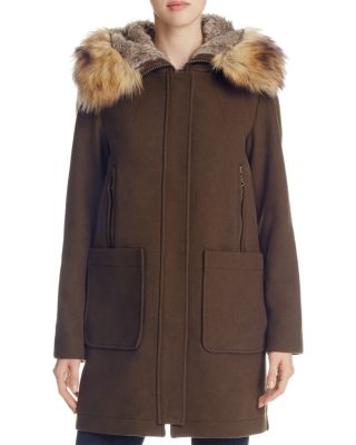 VINCE CAMUTO Zip Front Faux Fur Hood Coat