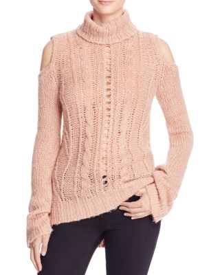 PAM & GELA Cold Shoulder Cable Sweater