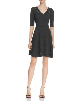 MILLY Textured Stitch V-Neck Dress