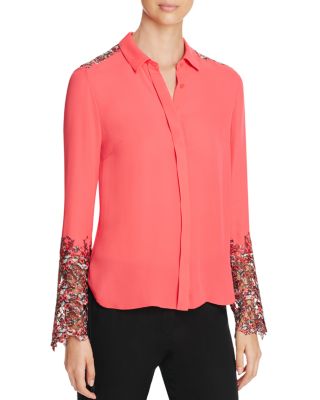 Elie Tahari Ramona Floral Lace Panel Silk Blouse