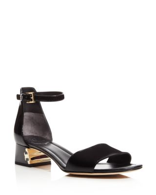 Tory Burch Finley Patent Leather Logo Block Heel Sandals