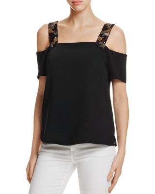 Cooper & Ella Beaded Sandra Cold Shoulder Top