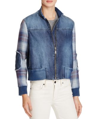 Bella Dahl Plaid Sleeved Denim Bomber Jacket - 100% Bloomingdale's Exclusive