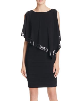 Adrianna Papell Matte Jersey Sequined Capelet Dress